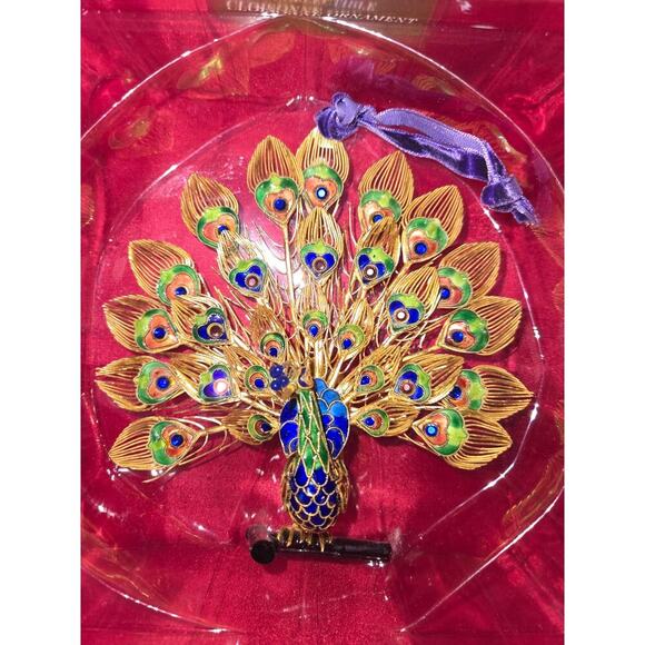 Peacock Ornament -- Cloisonne Filigree -- Enamel On Brass - Picture 1 of 10